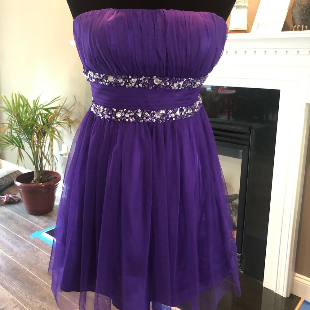 Purple dress strapless with rhinestones size 5/6